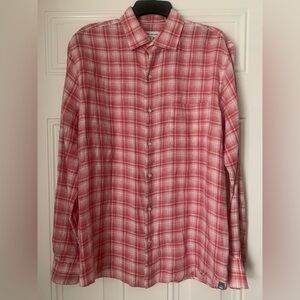 Men's Red Plaid 100% Linen Peter Millar Shirt Size M